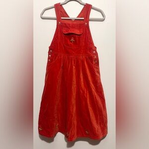 1990s VTG Laura Ashley Girls Tomato Red Velvet Jumper Dress Winter Rose Size 9